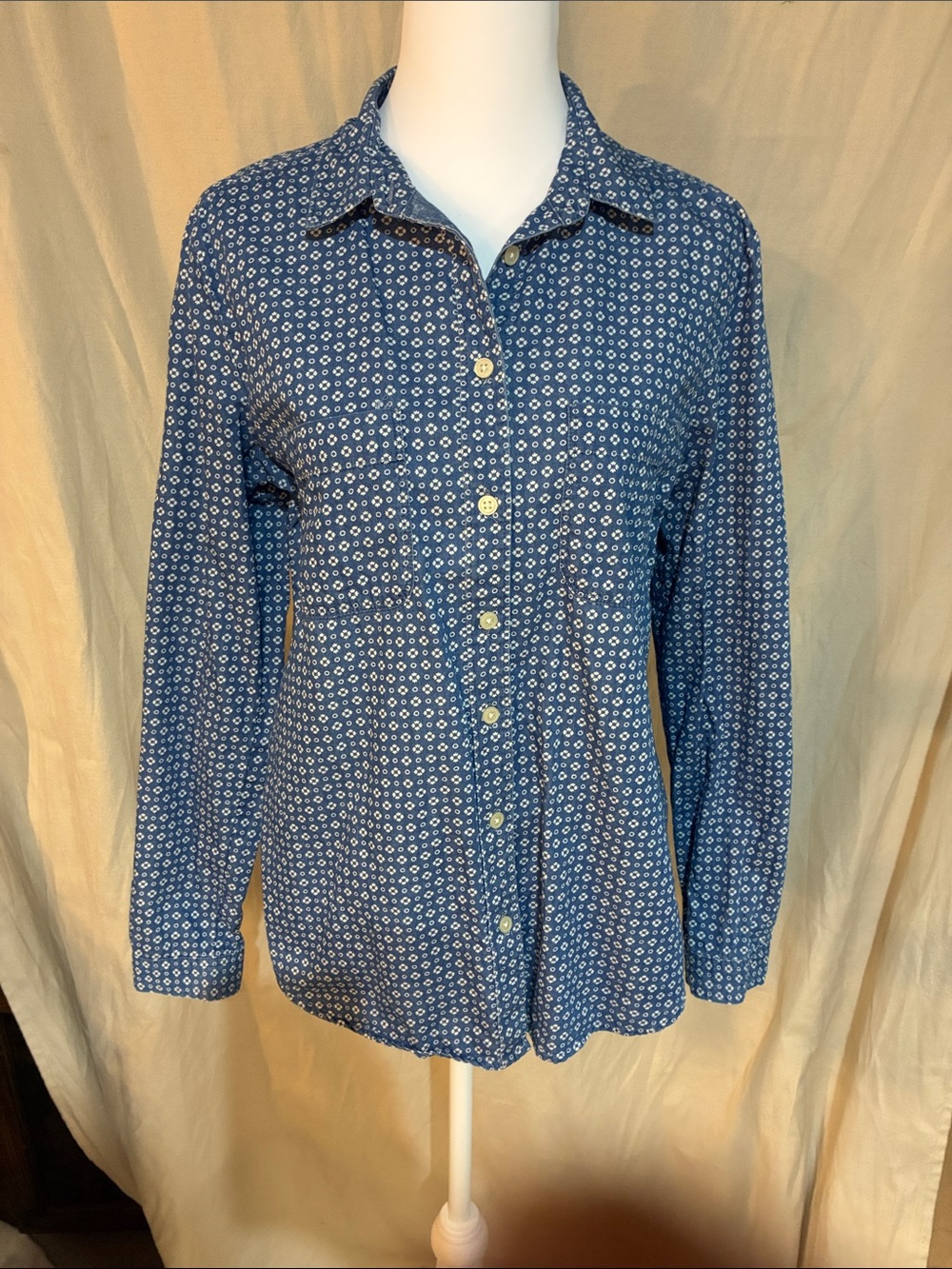 LOFT Navy Blue Micro-Print Button Down Shirt